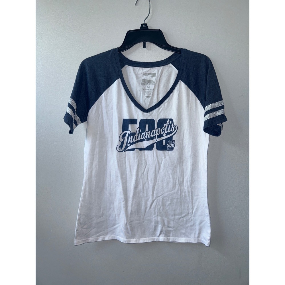 IndyCar Authentic Apparel Indianapolis 500 Raglan V-Neck Graphic T-Shirt Medium